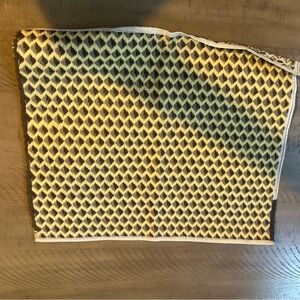 Completed finished embroidery stitching pillow front yellow and brown geometric